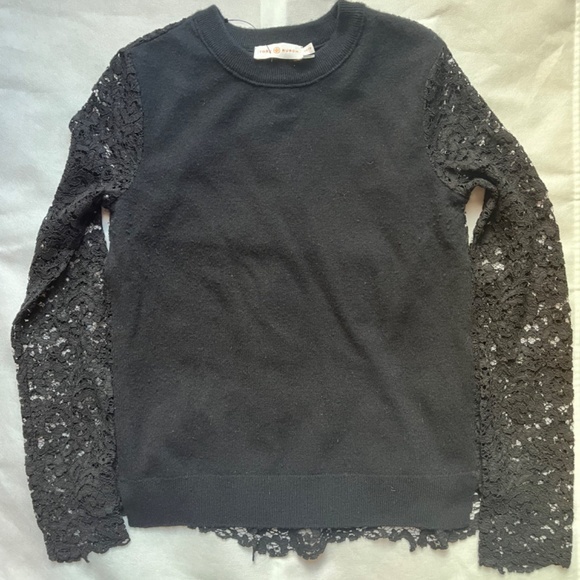 Tory Burch Merino Wool Lace Back Black Pull On Cocktail Sweater Top‎ Pullover - Picture 2 of 7